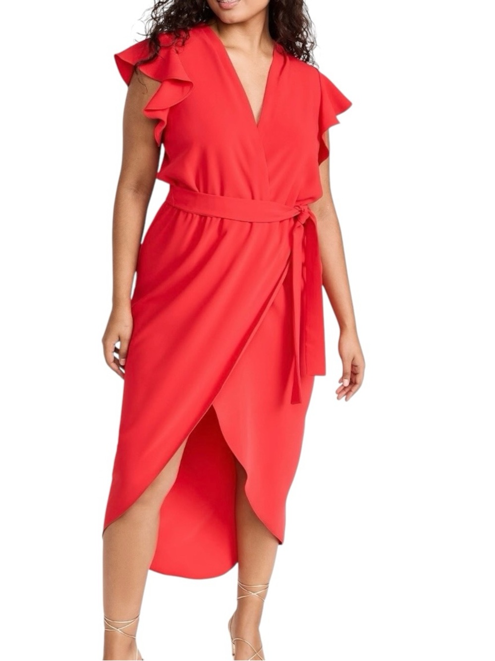 Amanda Uprichard Martinique Dress M Red Wrap Tulip Flutter Sleeve 70s Romantic
